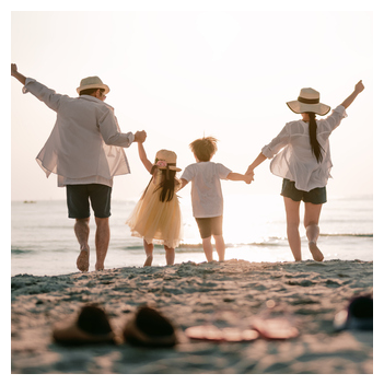 family at the beach on vacation